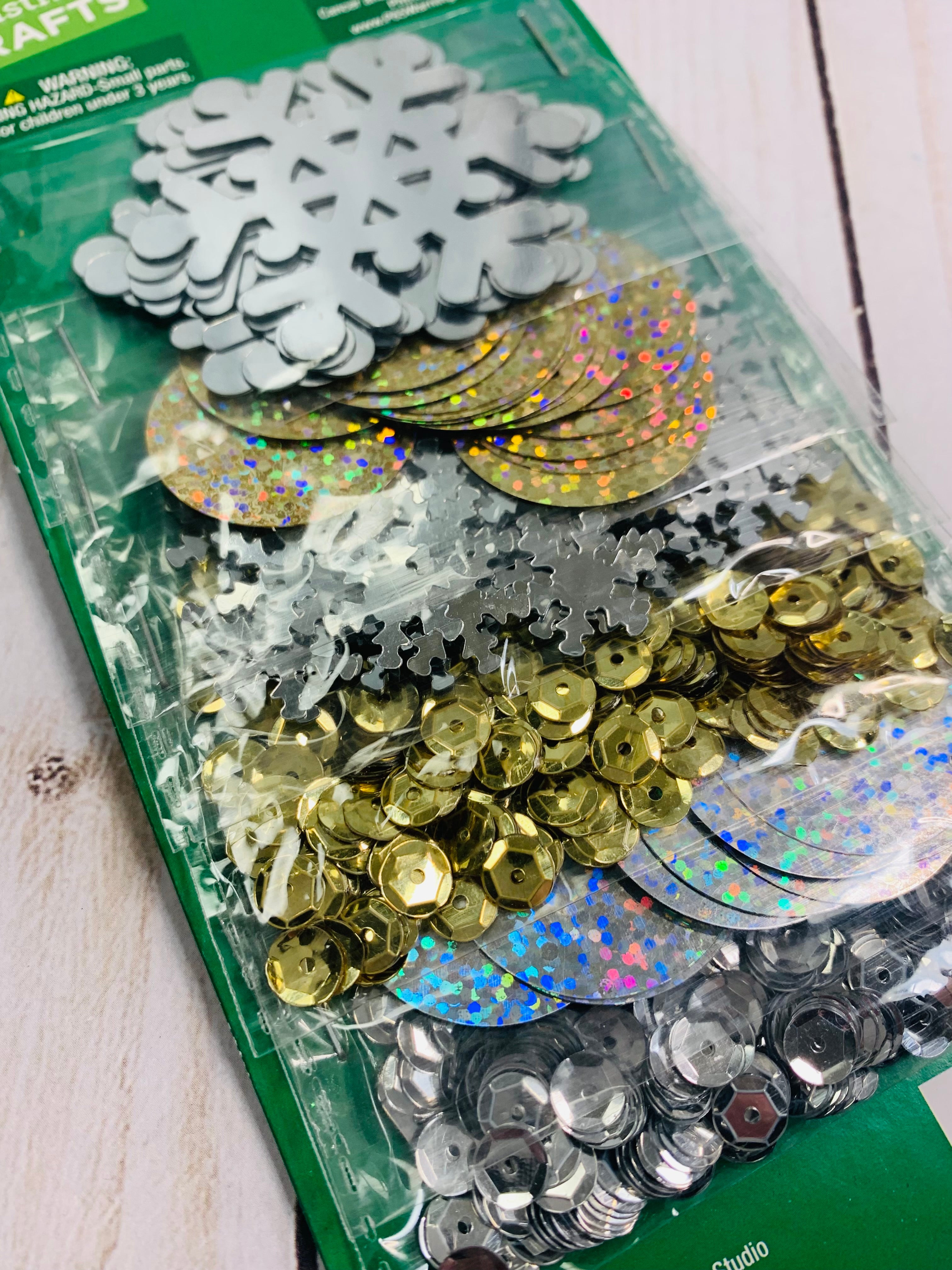 Christmas sequins, silver and gold