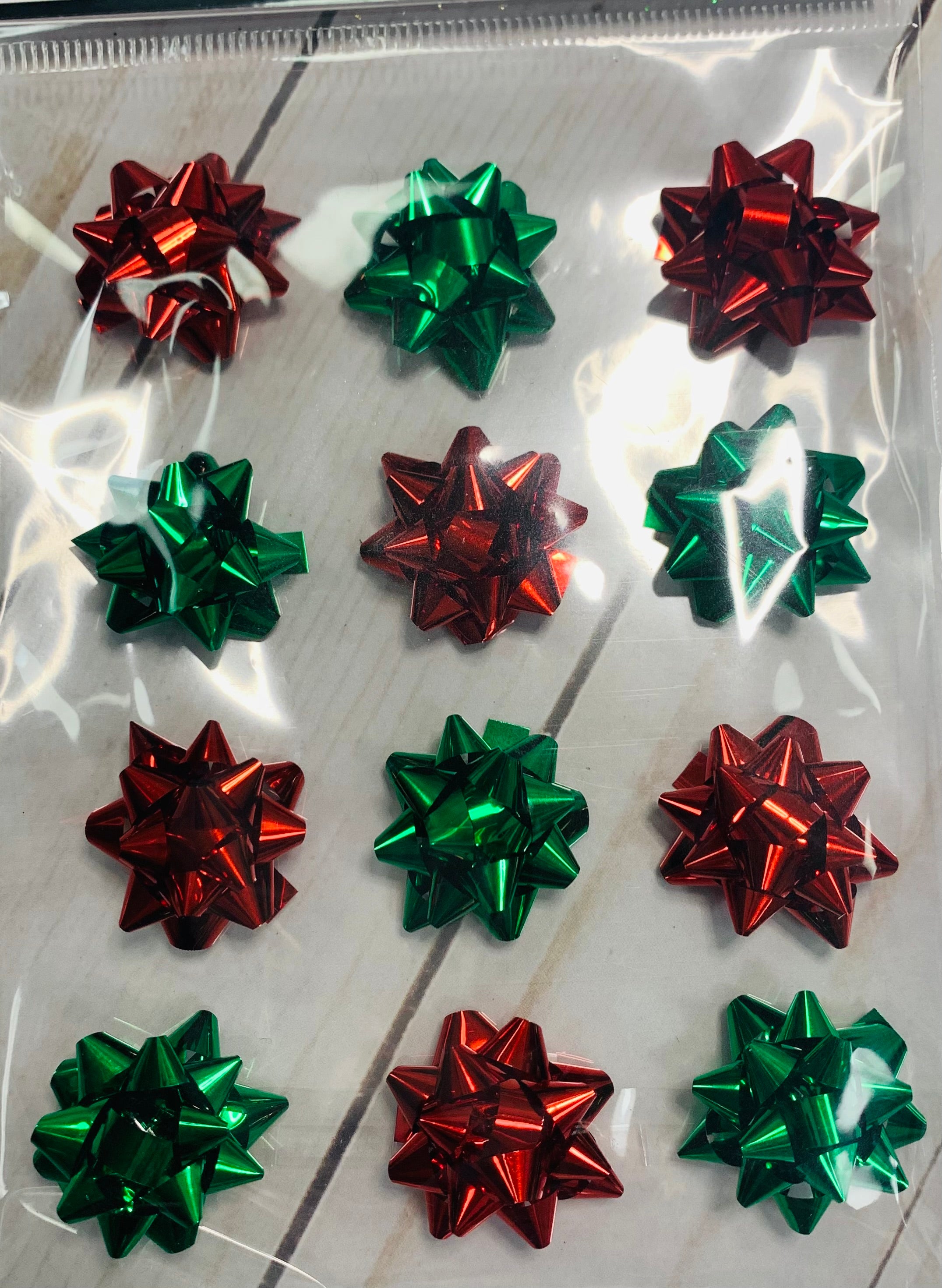 Christmas sticky bows 3-D, 12 piece