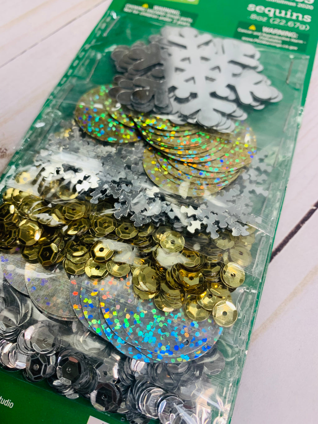 Christmas sequins, silver and gold