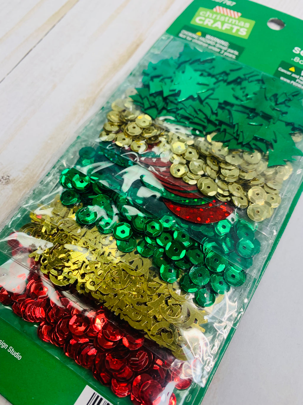 Christmas sequins, red, green, and gold